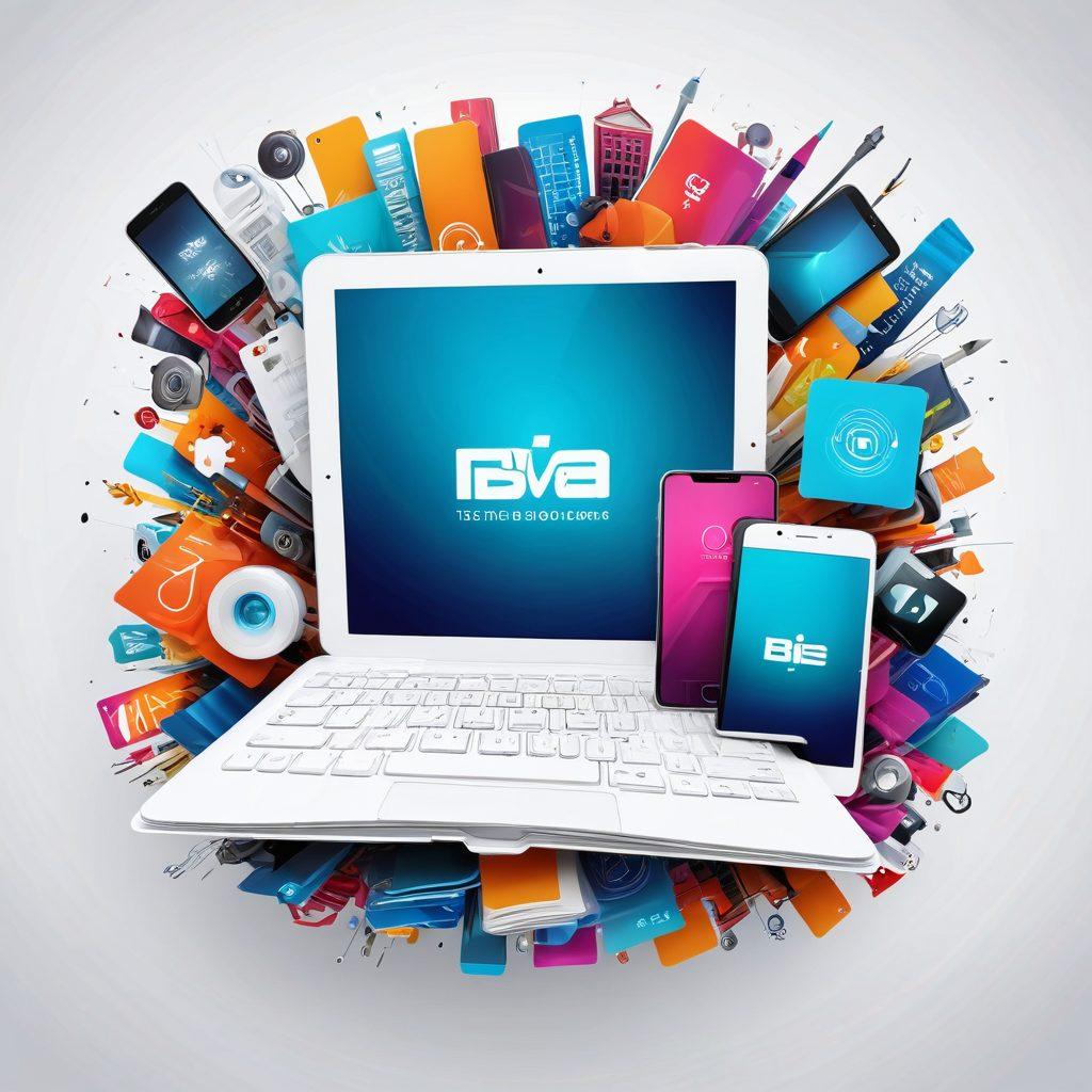 An array of modern tech gadgets like smartphones, tablets, and smartwatches, arranged creatively to form a stylized guidebook, with vibrant reviews written in dynamic fonts around them. The background should depict a digital landscape, symbolizing the tech-savvy world. The scene should evoke a sense of innovation and discovery, appealing to modern tech users. super-realistic. vibrant colors. white background.